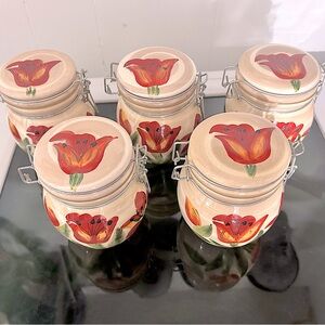 5 Honolulu Hand Painted Ceramic Hawaii Hibiscus Stash Jar with Lid 3" Depth New